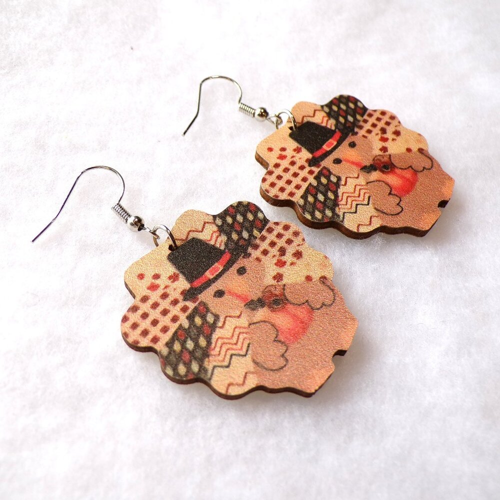Thanksgiving Turkey Earrings Wood Dangle - Picture 2 of 4